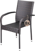 Casaria® Lot de 8 chaises de Jardin Brunes empilables polyrotin accoudoirs arrondis Fauteuil extérieur terrasse Balcon