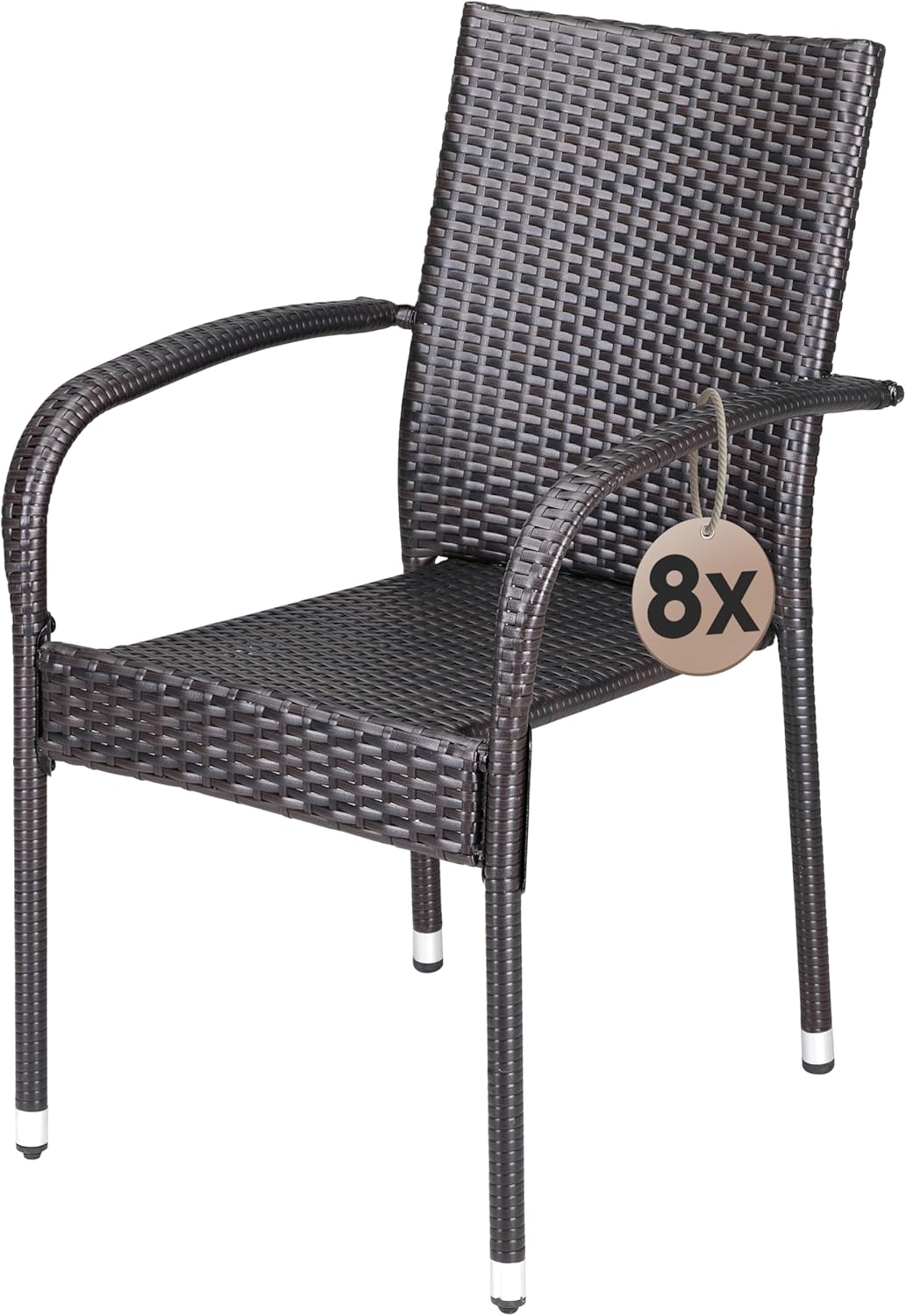 Casaria® Lot de 8 chaises de Jardin Brunes empilables polyrotin accoudoirs arrondis Fauteuil extérieur terrasse Balcon