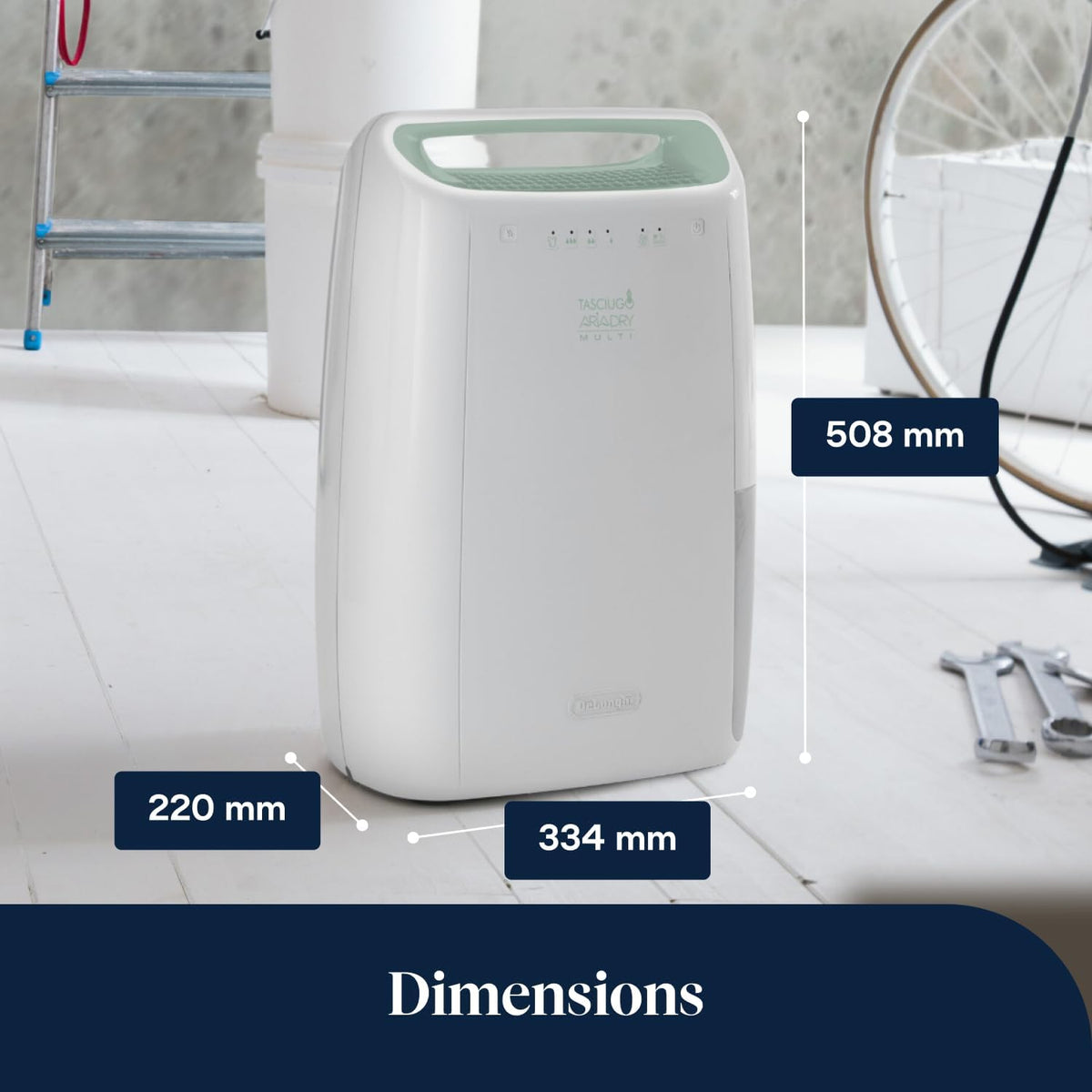 De’Longhi Tasciugo AriaDry - Déshumidificateur Portable pour la Maison, Filtration à 3 Actions, Élimination de l'Humidité 12L/24h, Séchage, Anti-Moisissure, Silencieux, Blanc (DEX212SF)