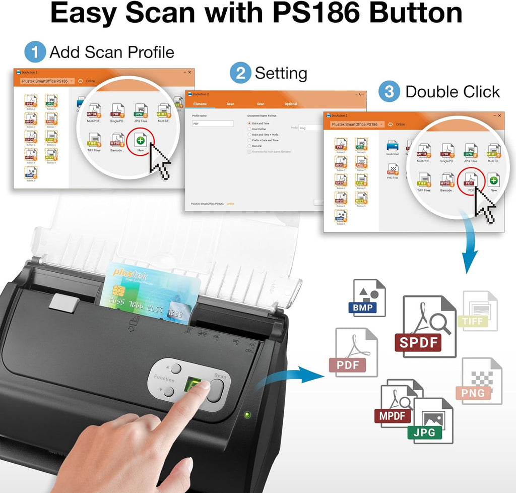 Plustek Smartoffice PS186 - Scanner de Documents de Bureau (numérisation Recto-Verso, DIN-A4, 600 dpi), pour Windows