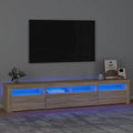 Mandloder Meuble TV avec lumières LED, chêne Sonoma, 220 cm de large, meuble multimédia pour salon, centre de divertissement avec espace de rangement