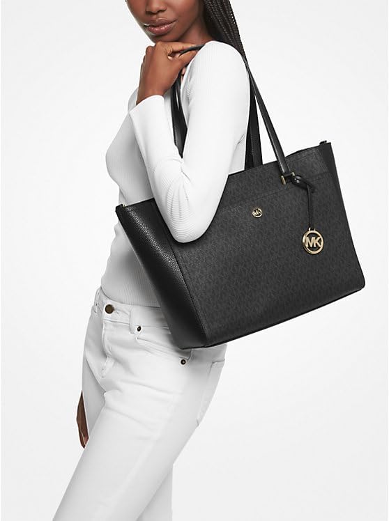 Maisie Pochette 3 en 1 pour femme avec fermeture éclair sur le dessus et bandoulière MK Signature, noir, Large