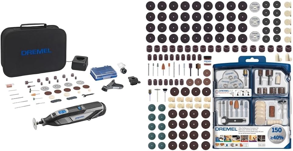 Dremel 8240 Outil Rotatif sans Fil, Batterie Lithium-Ion 12V 2Ah - Outil Multifonction & Coffret de 150 accessoires Dremel pour outils rotatifs pour graver, découper, poncer, meuler