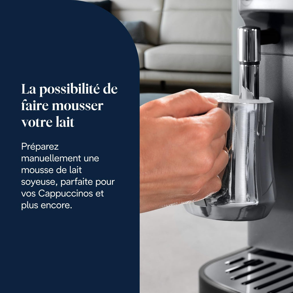 De'Longhi Magnifica Evo, Machine à Café et Cappucino avec Broyeur à Grains, ECAM292.33.SB, Argent