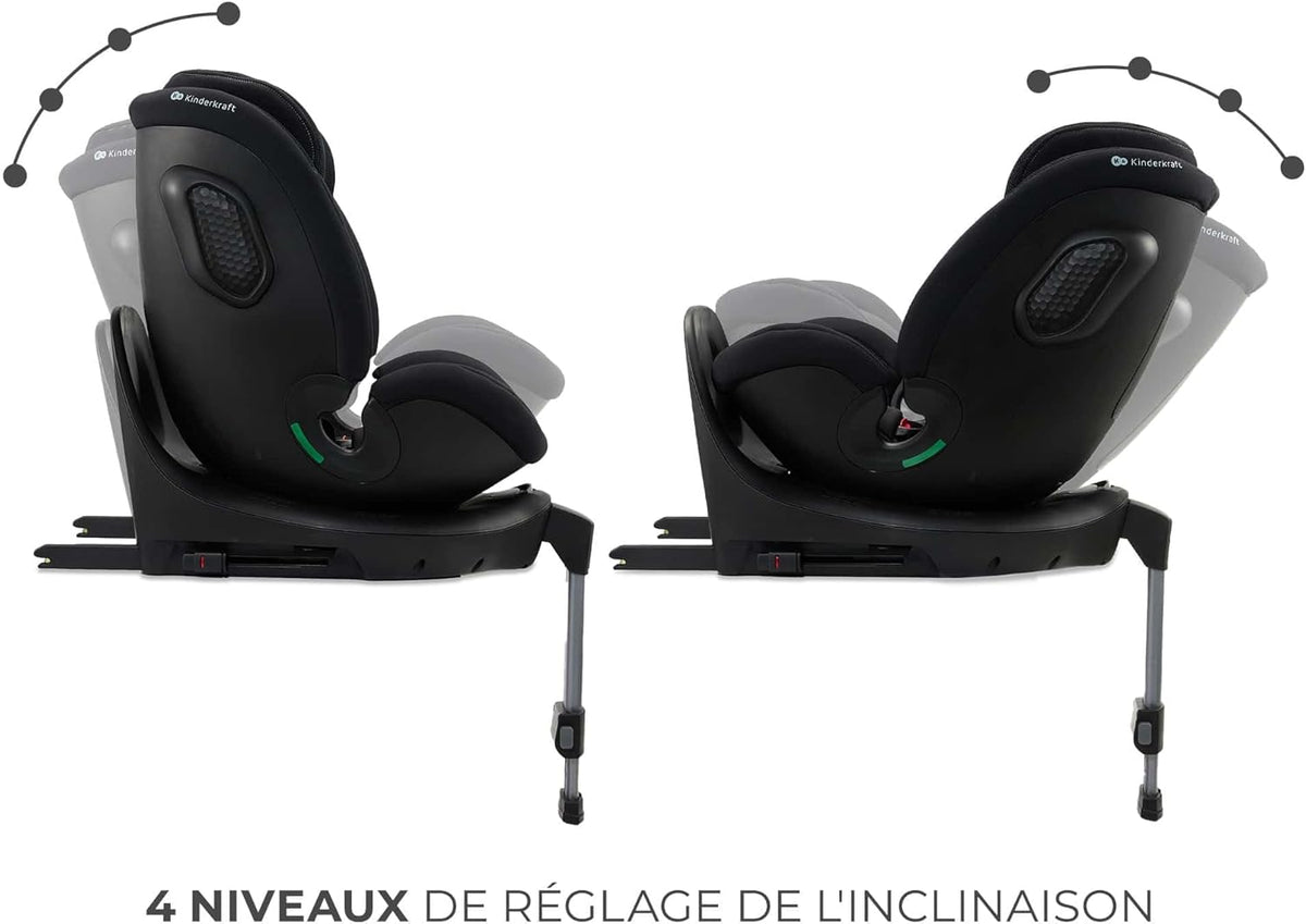 Kinderkraft XRIDER2 I-SIZE 40-125 cm, Siège auto bébé 0 à 25 kg évolutif, 0-7 ans, Isofix 360° pivotant, FWF, RWF, Protections latérales, Harnais Internes à 5 Points, Noir
