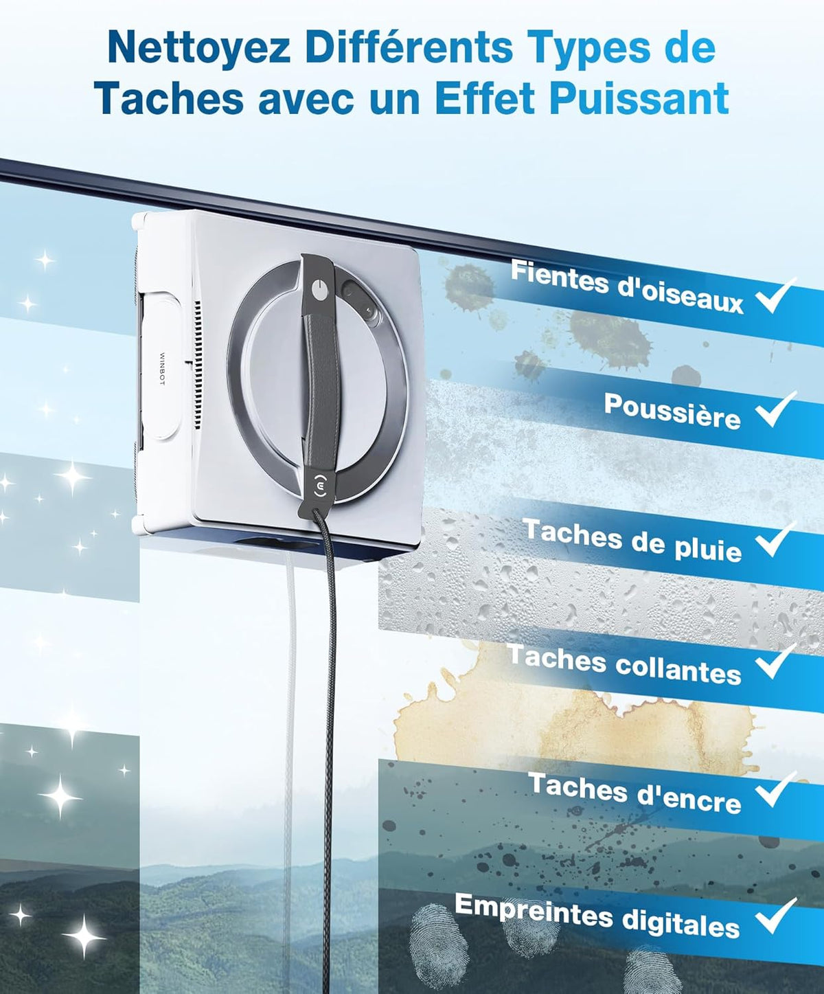 ECOVACS W2 Omni Robot Laveur de Vitre avec Station Multifonctionnelle, Nettoyeur de Vitres avec Système de Protection à 12 Niveaux, Mode de Nettoyage de Bord, Leader de l'industrie