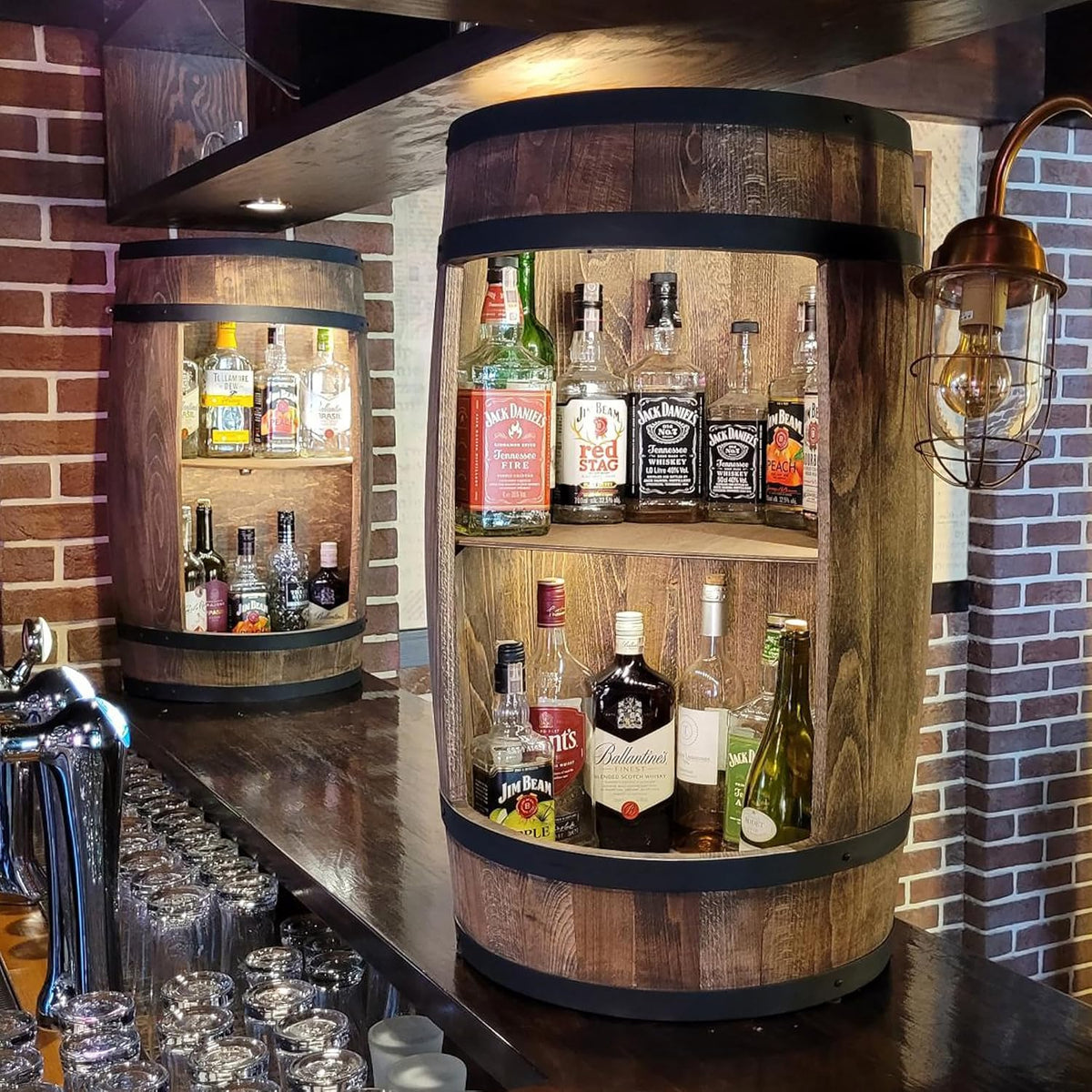 weeco armoire de bar LED. Avec gravure d'anniversaire comme cadeau. Casier à vin, armoire à vin XL. Baril vintage décoration salon. Minibar gin whisky bière. Table de bar tonneau de vin. Plateau en