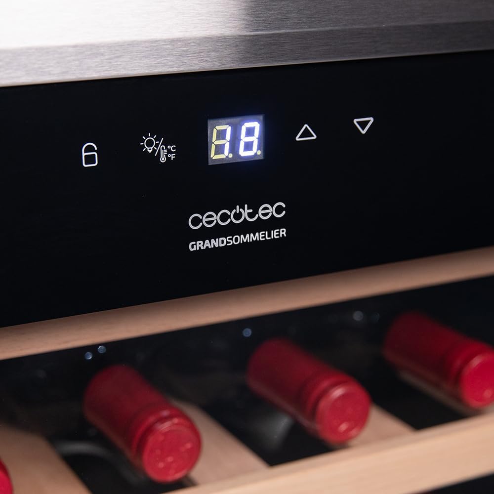 Cecotec Cave à vin 34 bouteilles Bolero grandsommelier 34030 inox compressor, 80 L, Refroidissement par compresseur, Température réglable de 5 à 18°C, Commande tactile, Affichage, LED intérieur