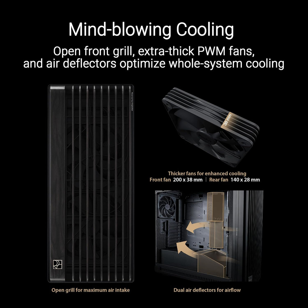 ProArt PA602 Wood Edition Paneau en Verre trempé – Boîtier PC E-ATX (Support de radiateur de 420 mm, Un Ventilateur système préinstallé de 140 mm + 2 x 200 mm, Montage sans Outil, USB 20 Gbit/s)