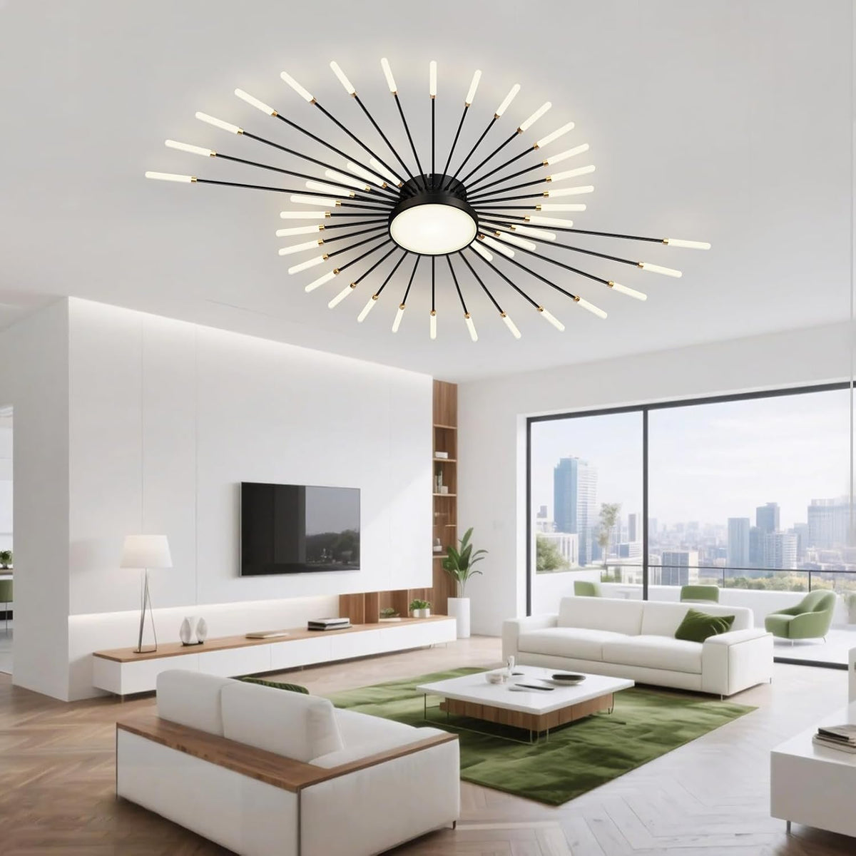 RRBEST Plafonnier LED Moderne Pour Salon,Acrylique Luminaire Plafonnier,Intérieur Design lampes de décoration pour salon chambre à coucher et salle à manger Noir,42+1 Tête