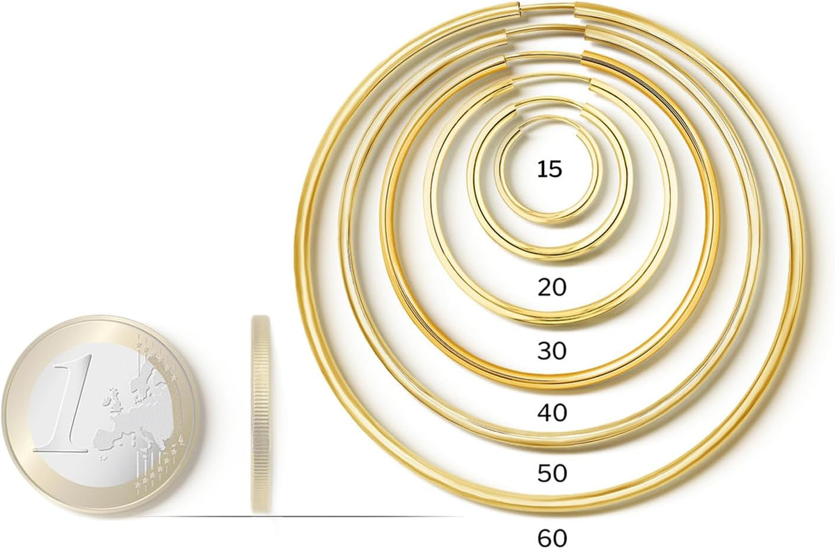 EDELIND Boucles d'Oreilles Rondes 30 mm Or Jaune 750 585 375 333 Largeur 2 mm Bijoux Femme avec Boîte Cadeau Bijoux