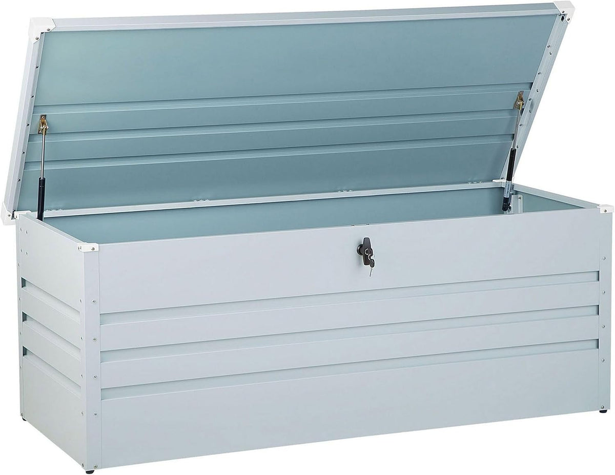 Beliani Coffre de Rangement Extérieur 165 x 70 cm 600 Litres en Acier Galvanisé Gris Clair Idéal pour les Accessoires de Jardin Durable et Décoratif