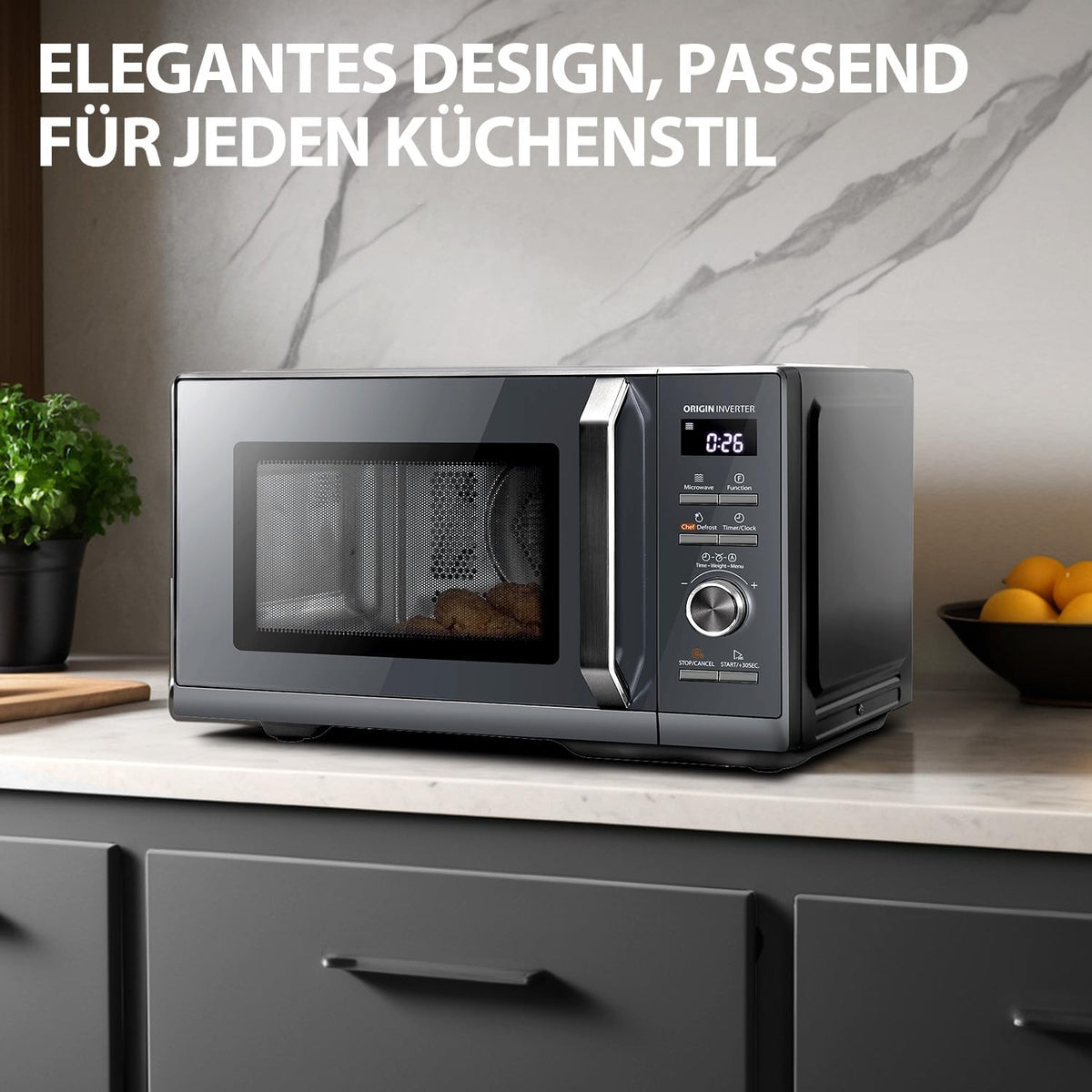 Toshiba MW3-AC26PFI(MG) Four à Micro-ondes 26L Air chaud combiné, 6-en-1 900W avec Cuiseur Vapeur en Gris Morandi, 6 Programmes 10 Niveaux de Puissance, 10 Menus Automatiques