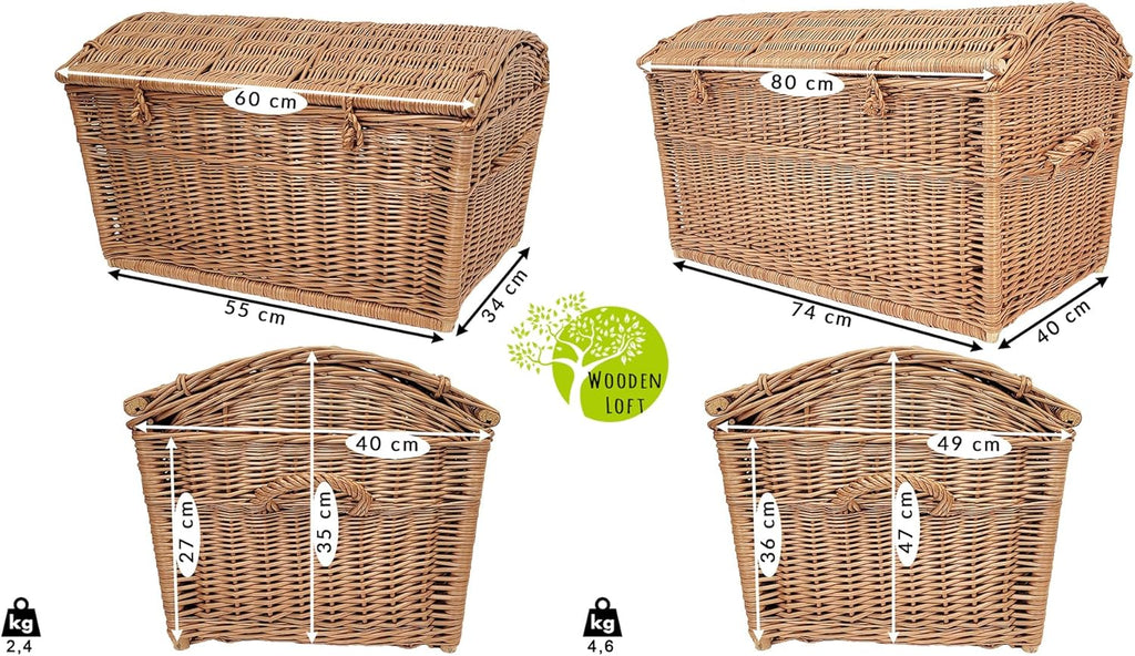 Panier en osier de 60 cm et 80 cm, en forme de pirate, coffre en osier, rangement pour couvertures, livres, jouets ou autres objets