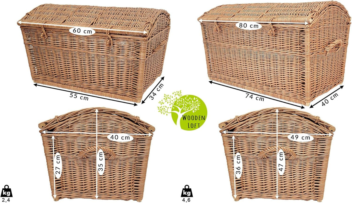 Panier en osier de 60 cm et 80 cm, en forme de pirate, coffre en osier, rangement pour couvertures, livres, jouets ou autres objets