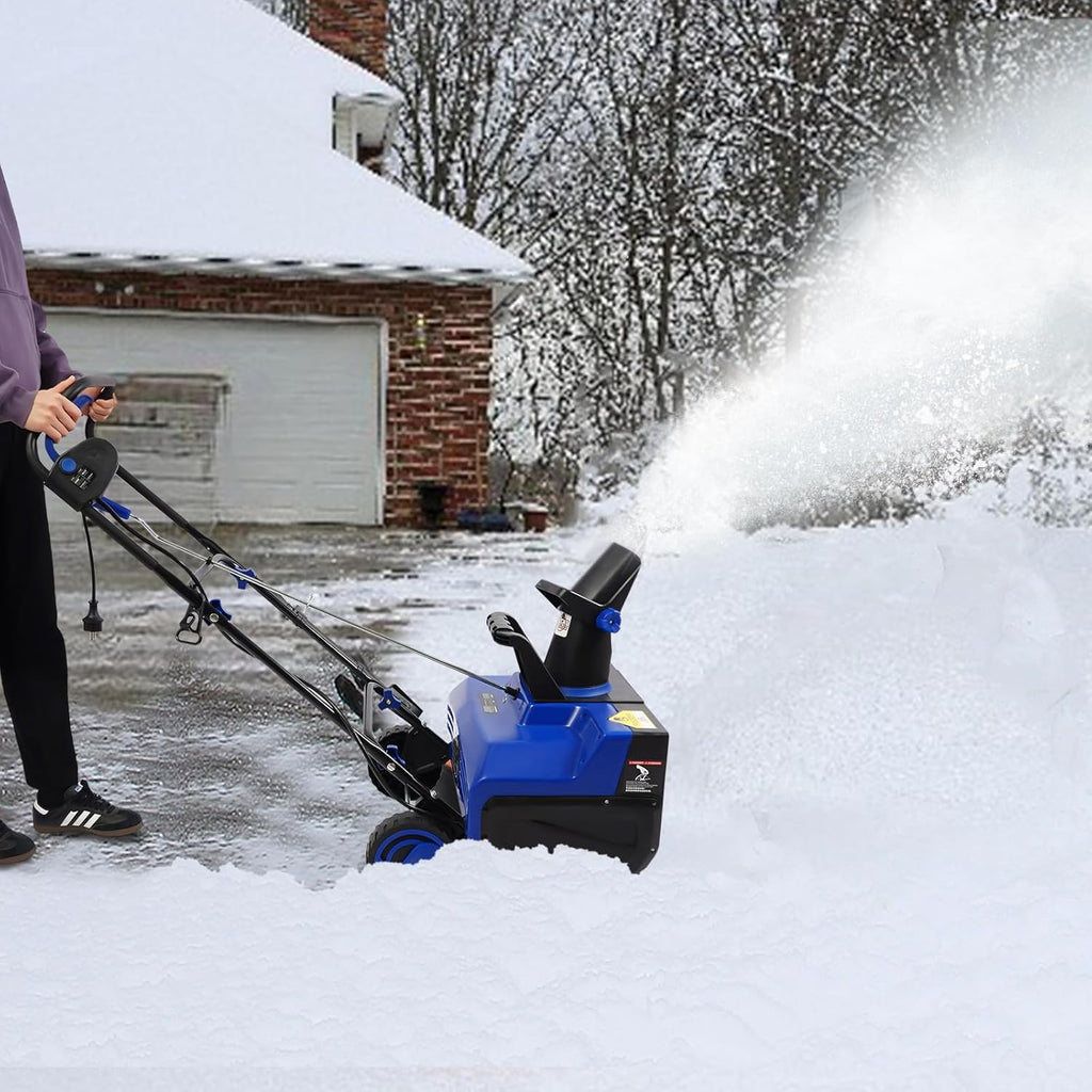 Fraise à neige électrique en acier au manganèse 2400 W avec rouleau à brosse en acier, balayeuse à neige avec toboggan réglable à 180°, appareil de déneigement électrique avec double lumières LED pour
