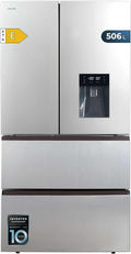 Cecotec Réfrigérateur à Double Porte en Inox avec Distributeur d'Eau de 510 L Bolero CoolMarket FD 510 WD Inox E. 183 cm de Hauteur, 84 cm de Largeur, Moteur Inverter Plus, NoFrost Total