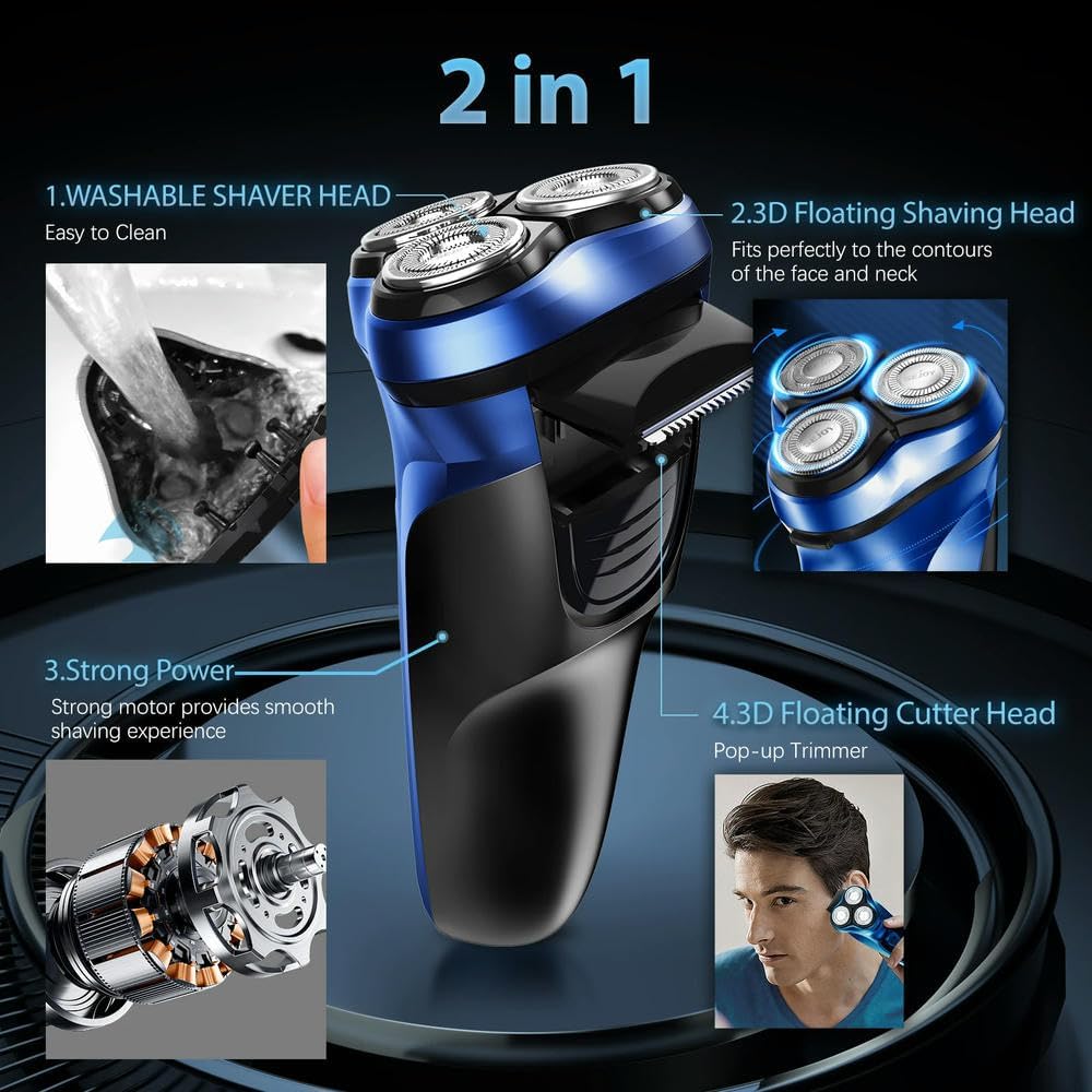 Rasoir électrique SYJYM pour Hommes, Rasoir électrique Rechargeable, Rasoir Rotatif Portable de Voyage, idée Cadeau, Tondeuse à Barbe