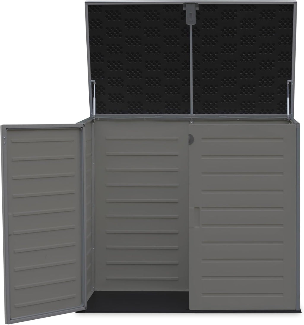 Armoire en résine 140x82x124cm. Structure en Acier, avec Plancher Inclus. Coffre extérieur, Hangar 1170 litres