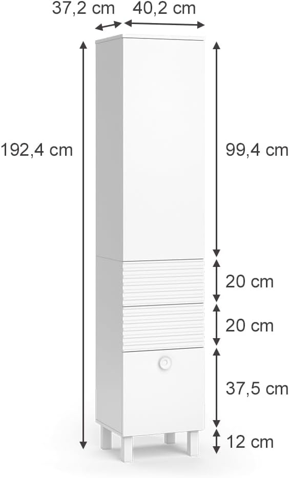 Vicco Meuble de Rangement de Salle de Bain Sola, Blanc, 40.2 x 192.4 cm avec Porte et tiroirs