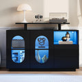 KOMHTOM LED Commode, Buffet en Bois, Armoire de Rangement, Espace Multi-Partitionné, Vitrine Moderne pour Salon, Salle à Manger et Couloir Noir-F