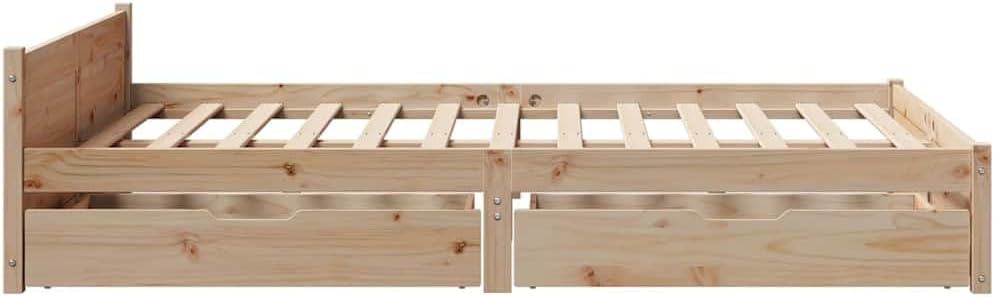 vidaXL Cadre de lit avec tiroirs 140x190 cm Bois de pin Massif, sommier, Cadre de lit Double, Cadre de lit en Bois Massif, Meuble de Chambre à Coucher