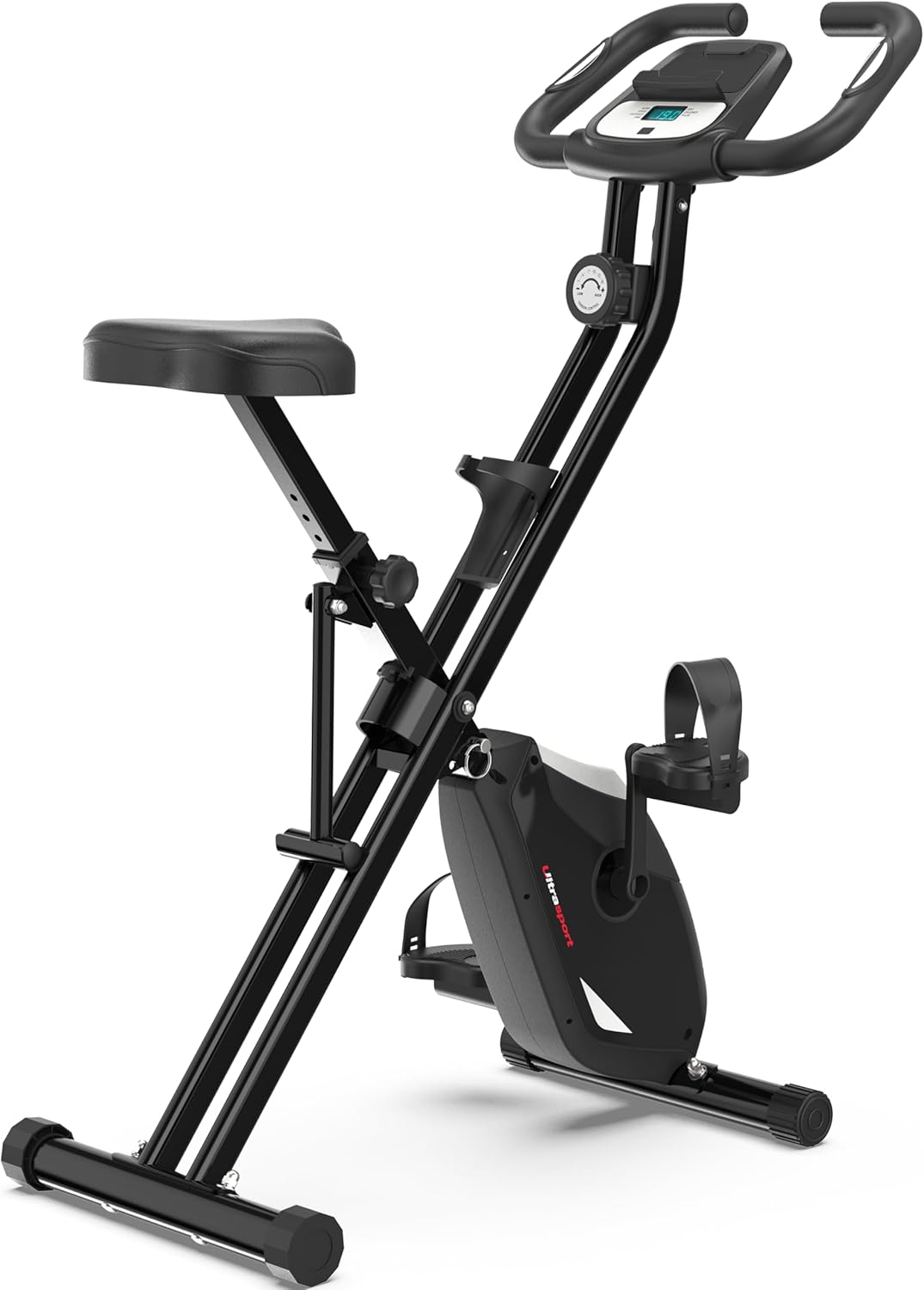 Ultrasport F-Bike Pro Vélo d’Appartement Pliable I Vélos d'Appartement Extra Silencieux jusqu'à 150 kg avec Selle Confort, 16 Niveaux, Fonction App, Silencieux, Velo d Appartement Pliable