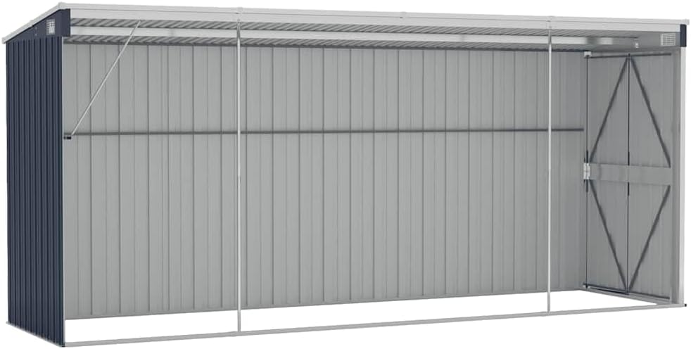 vidaXL Abri de Jardin Mural Abri de Rangement d'Outils Rangement d'Equipement de Jardin Extérieur Cour Anthracite 118x382x178 cm Acier