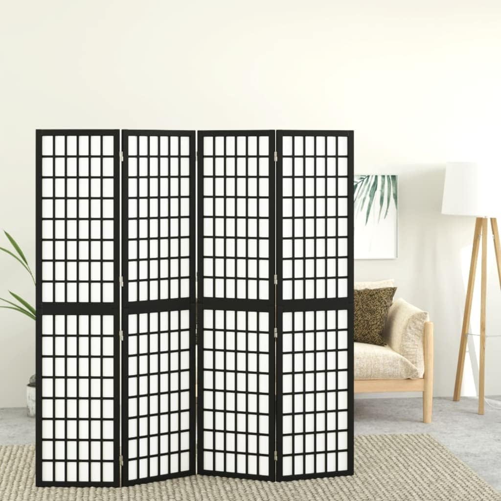 Ecran d'Intimité Paravent Séparateur de Pièces Cloison de Séparation pour Chambre à Coucher Maison Intérieur, 4 Panneaux 160x170 cm Noir