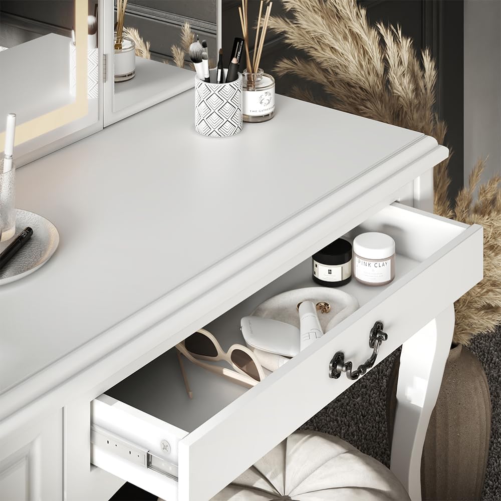 Vicco Coiffeuse Belle, Blanc, 120cm avec éclairage LED à intensité Variable
