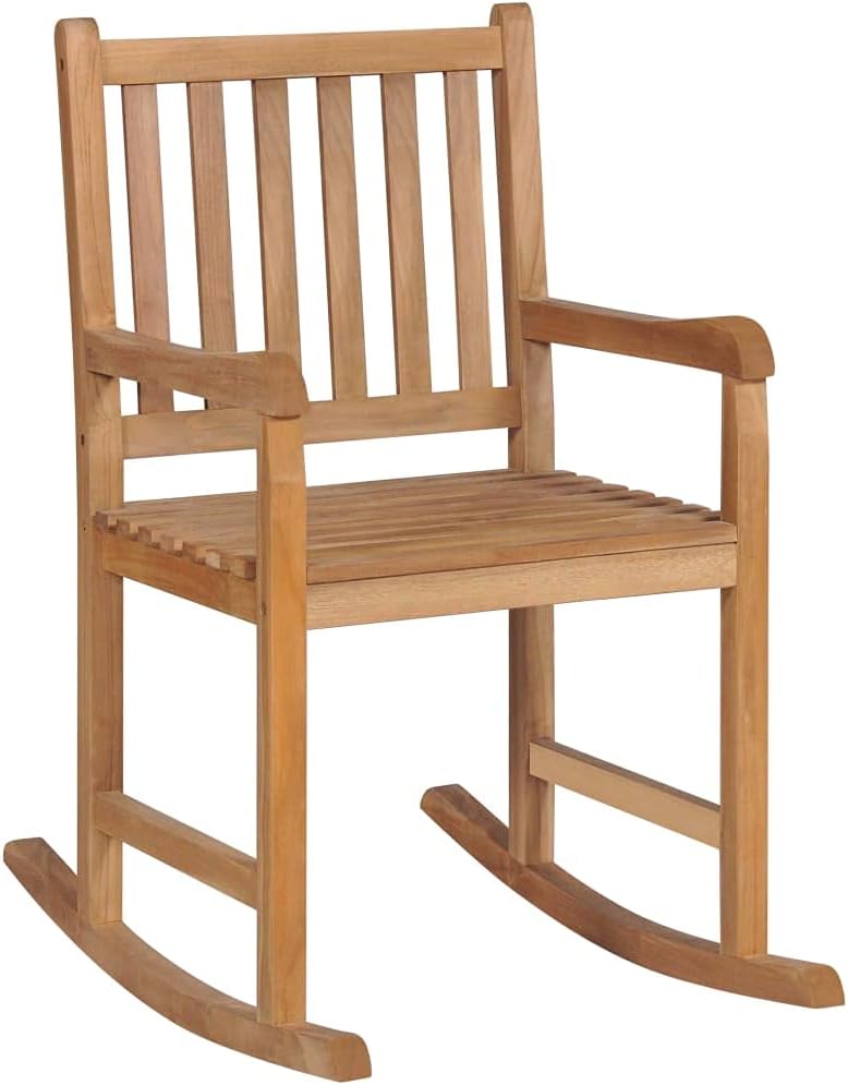 Makastle Fauteuil à Bascule Rocking Chair intérieur extérieur, Chaise Berçante à Balcon Jardin, Chaise a Bascule Fauteuil, avec Coussin Bleu Bois de Teck Solide
