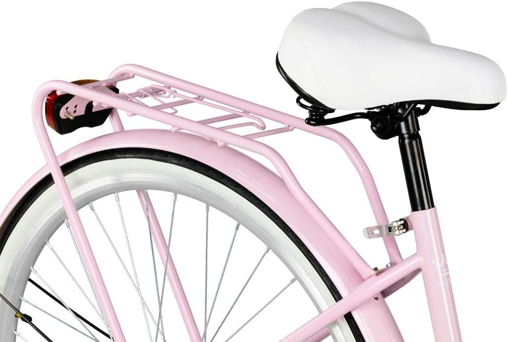 MILORD. Vélo Confort Rose à 1 Vitesse de 26 Pouces avec Panier et Porte-Bagages arrière, vélo néerlandais, vélo pour Femme, vélo de Ville, rétro, Vintage