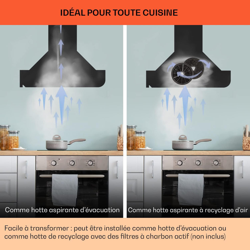 Klarstein Annabelle Hotte aspirante Extracteur de fumée murale Absorption et ventilation 90 cm - noir