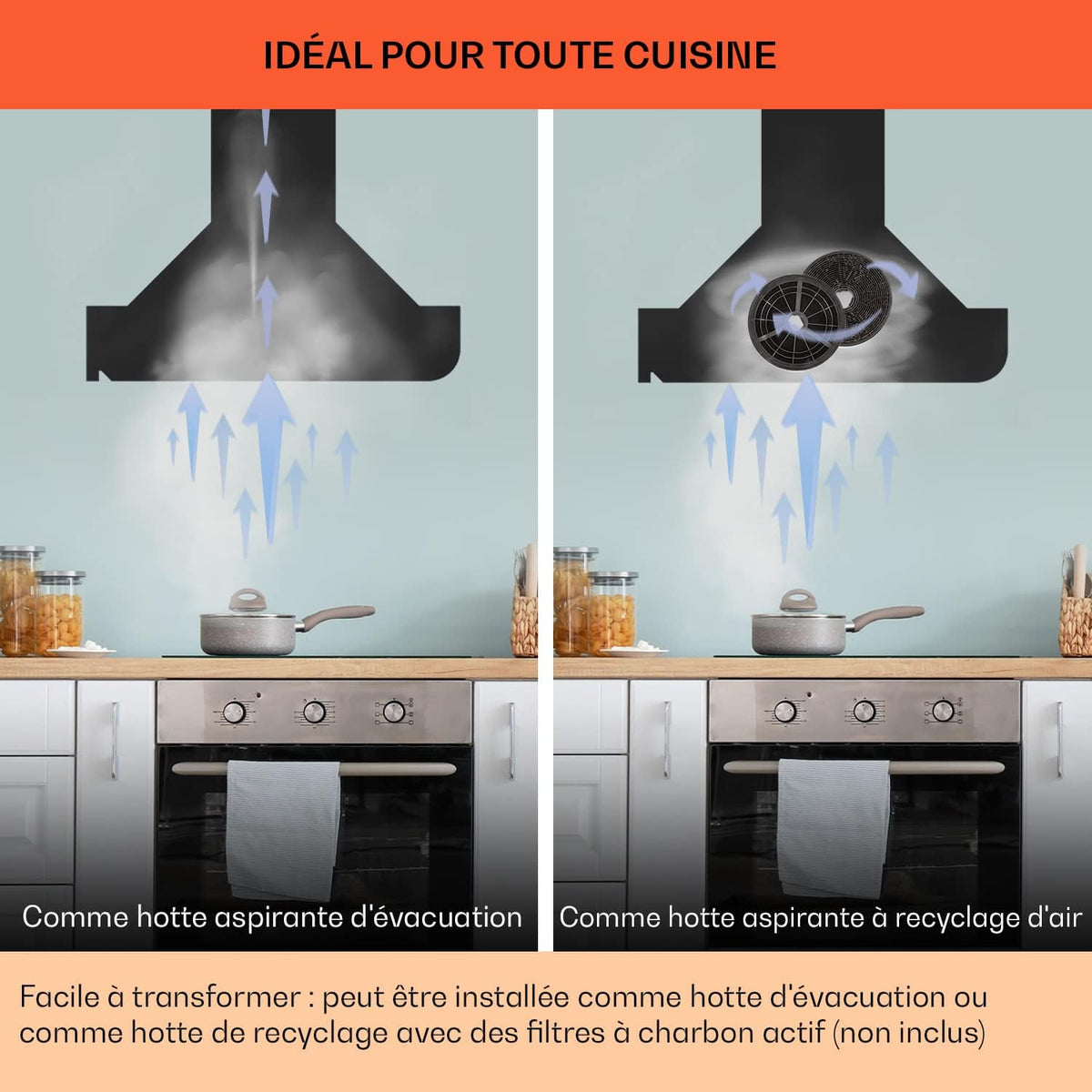 Klarstein Annabelle Hotte aspirante Extracteur de fumée murale Absorption et ventilation 90 cm - noir