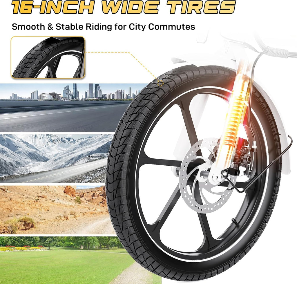 EVERCROSS Vélo Electrique pour Adultes, 16''/20" Vélo Electrique à Gros Pneus, 250W E Bike,Jusqu'à 25KM/H, 36V/48V Batterie Amovible, Vélo Tout-Terrain Electrique pour la Neige de Montagne