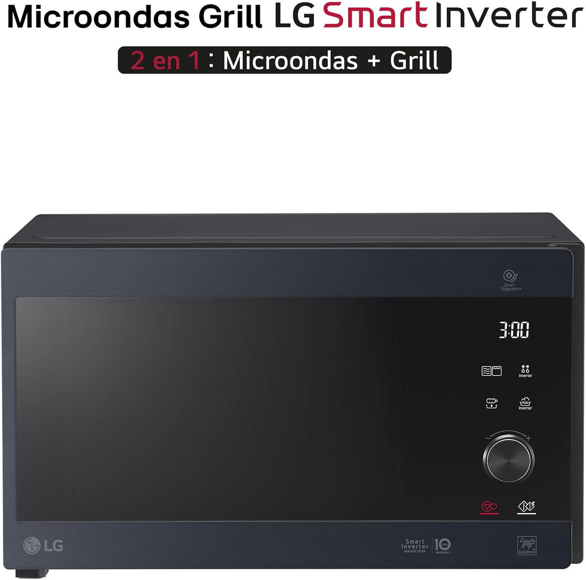 MH6565CPW Grill Smart Inverter Micro-ondes 1 000 W Grill 900 W Micro+Grill 1 450 W 25 litres de capacité Écran LED Plateau Crispy Plateau intérieur 292 mm Noir mat