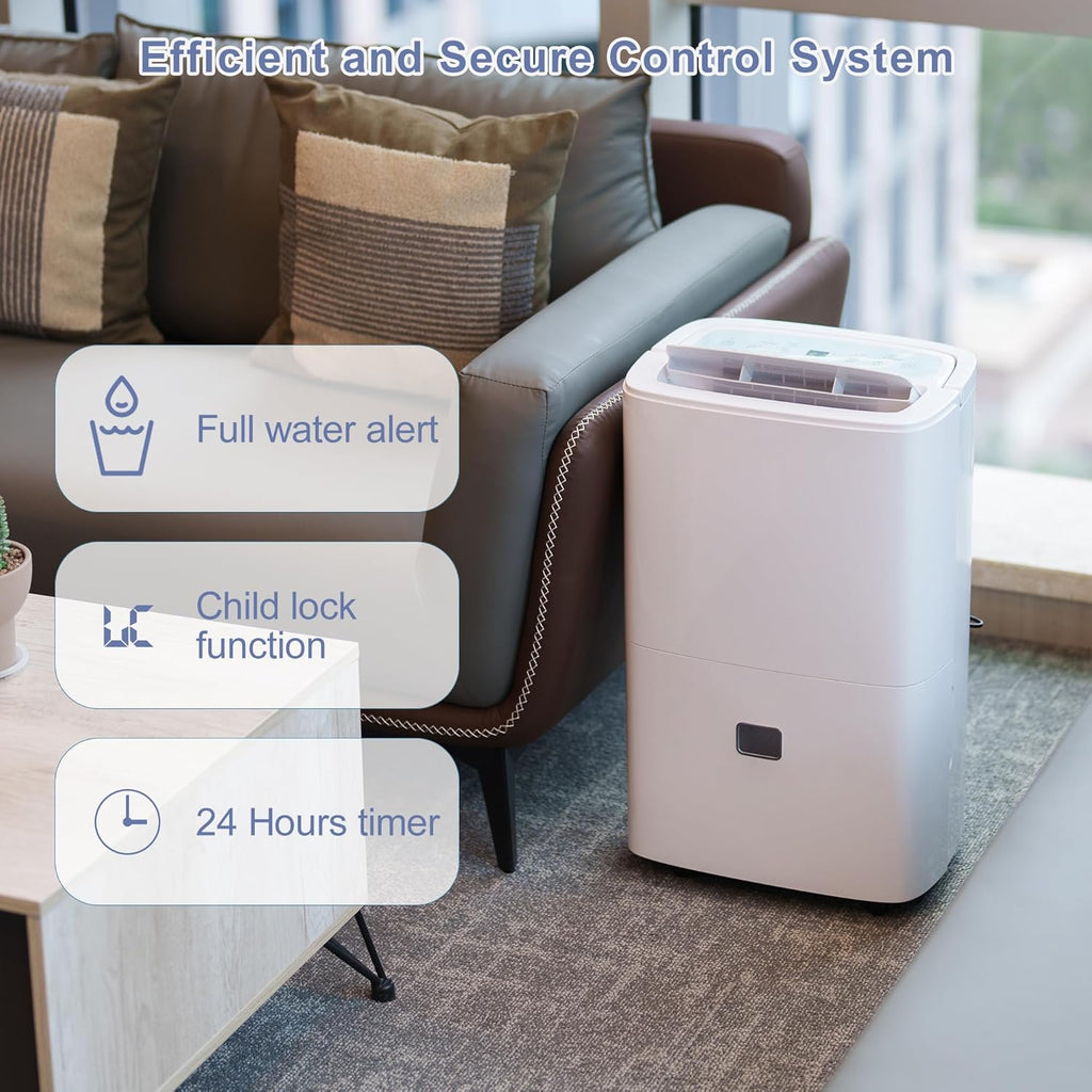 Deshumidificateur d’Air Électrique 90L/Jour Anti-Moisissures avec Pompe Relevage 5m - Silencieux 43dB pour Cave, Chambre, Salle de Bain 240m² | Réservoir 8L, Drainage Continu