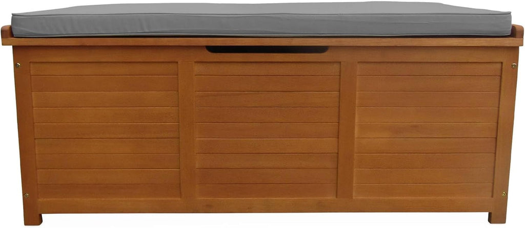 Coffre de Jardin en Bois - Caja - 125x60cm Rangement Coussins avec vérin et poignées (Gris)