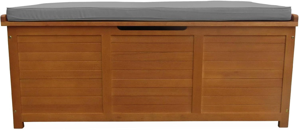 Coffre de Jardin en Bois - Caja - 125x60cm Rangement Coussins avec vérin et poignées (Gris)