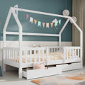 Merax Lit de Maison 90 x 200 cm, sommier à lattes en bois, tiroirs, chambre enfant