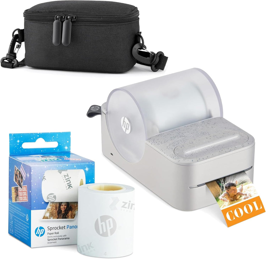 Sprocket Panorama Imprimante Photo et étiquettes Couleur Portable instantanée (Gris) Kit de démarrage avec étui et Rouleau Zink
