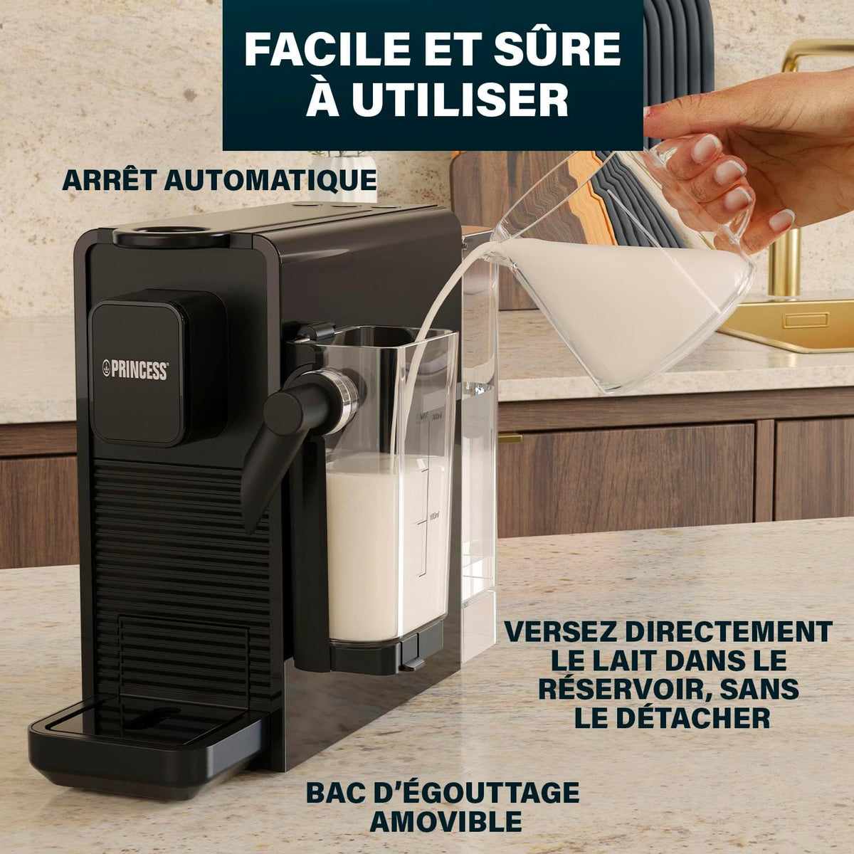 Princess Capsule and Latte Pro Machine à Café à Capsules, Compatible Nespresso, Lait Automatique, 20 Bars, 1400W, Sans BPA, Pièces Lavables, Arrêt Automatique, 01.249455.01.001