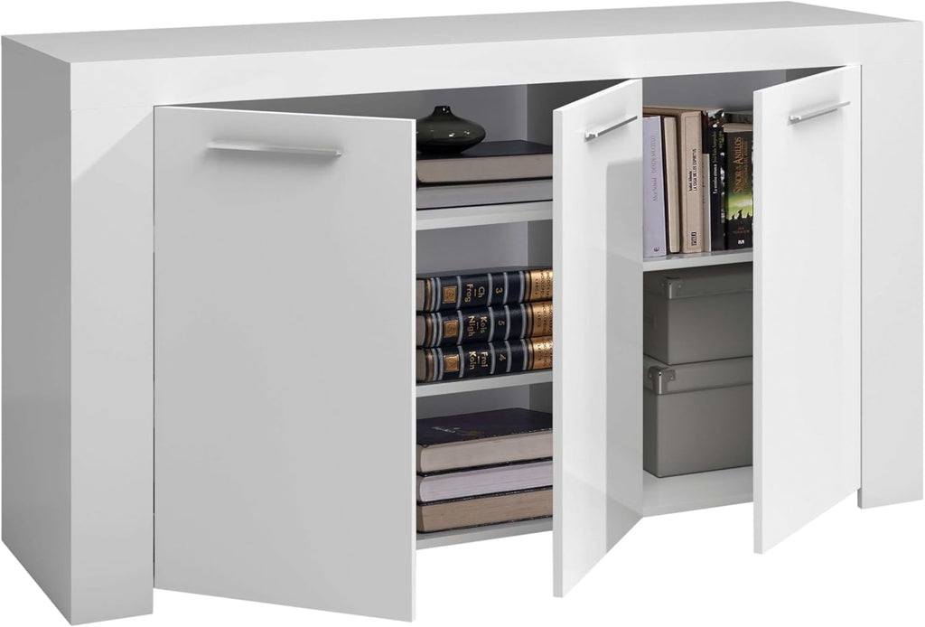 Habitdesign Modèle Ambit Buffet moderne pour salle à manger, couleur Blanc « Artik », dimensions : 144 x 42 x 80 cm (l x P x H).