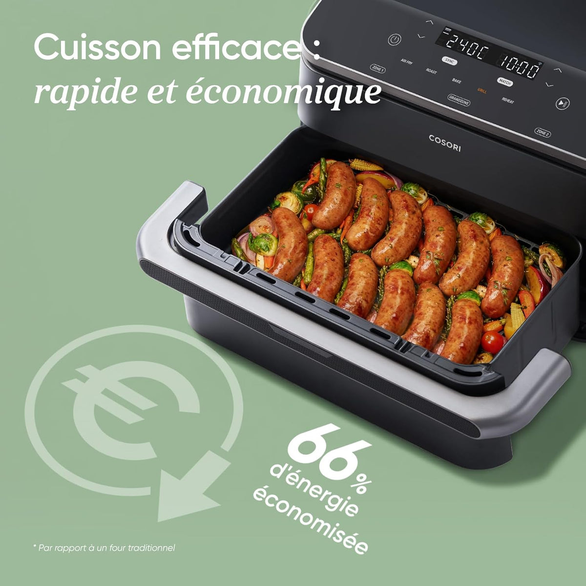 COSORI Air Fryer 10L Twinfry, Friteuse sans Huile Double Résistance, Airfryer à Dual Zone Avec Séparateur Amovible, 5-en-1, Grande Capacité, Cuisson optimale, 40C-240C, Contrôle Smart via App