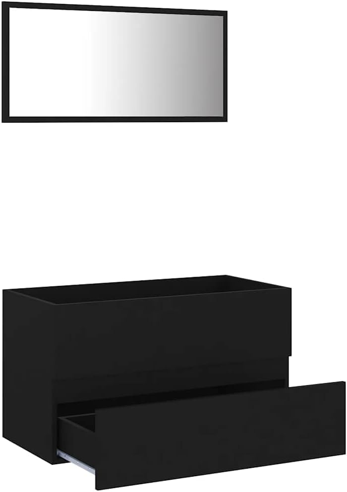 BOWEKAM Meubles, ensembles de meubles, ensembles de meubles de salle de bain, ensemble de meubles de salle de bain 2 pièces en bois d'ingénierie noir