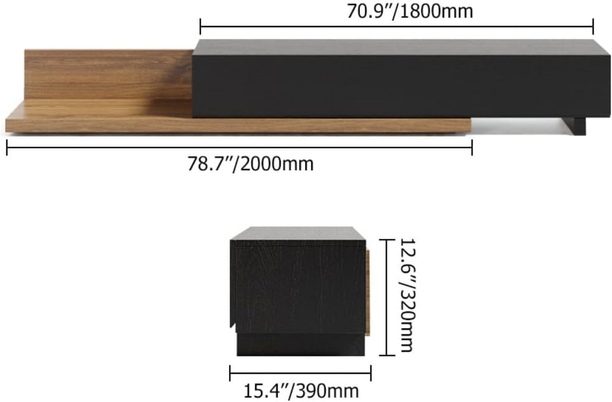 Homary Meuble TV Extensible 3 Tiroirs, Centre de Divertissement pour TV Jusqu'à 120 (Noyer et Gris, 200 cm L × 40 cm P × 35 cm H) (Noir et Noyer)