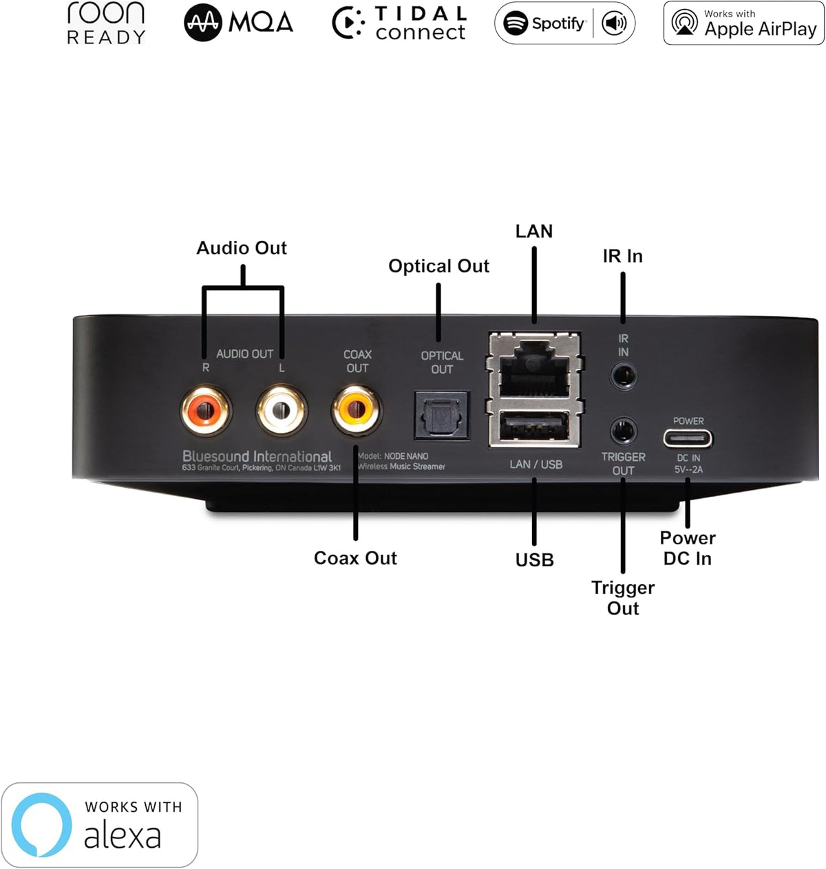 Bluesound Node Nano Streamer de Musique Multi-pièces sans Fil Haute résolution