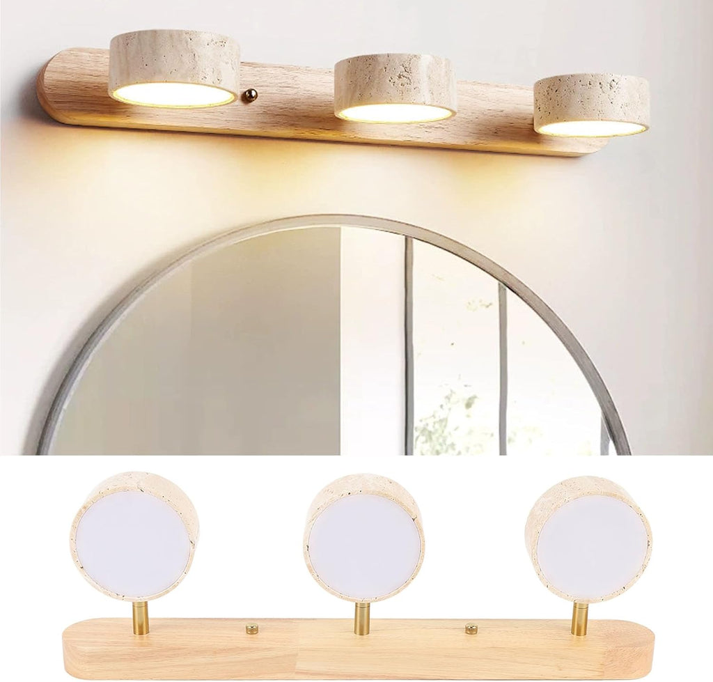 QWUUYEC Lampe de Salle de Bain en Bois Massif 3 Lumières, Applique Murale Moderne, Éclairage Chaud pour Miroir - Installation Fixe, Design Élégant, Ambiance Conviviale pour Entrée et