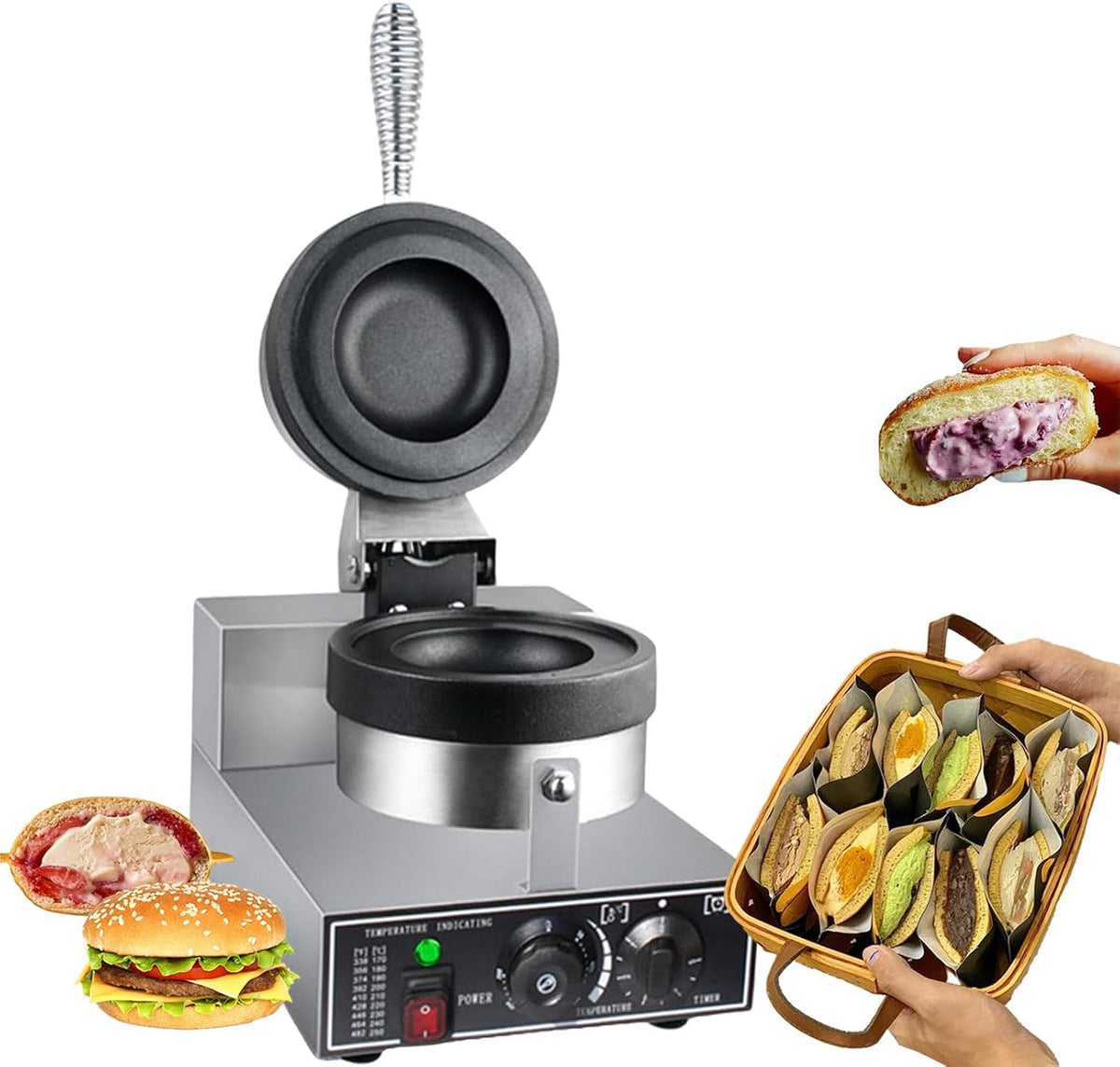 Machine à hamburger électrique, presse à hamburger antiadhésive, machine à panini, presse à panini commerciale 1200 W pour sandwichs et pâtisseries