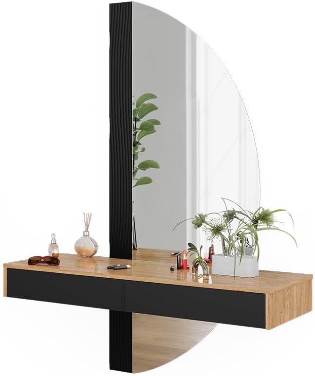 Vicco Coiffeuse Melisa, Chêne/Noir, 120 cm avec 2 tiroirs